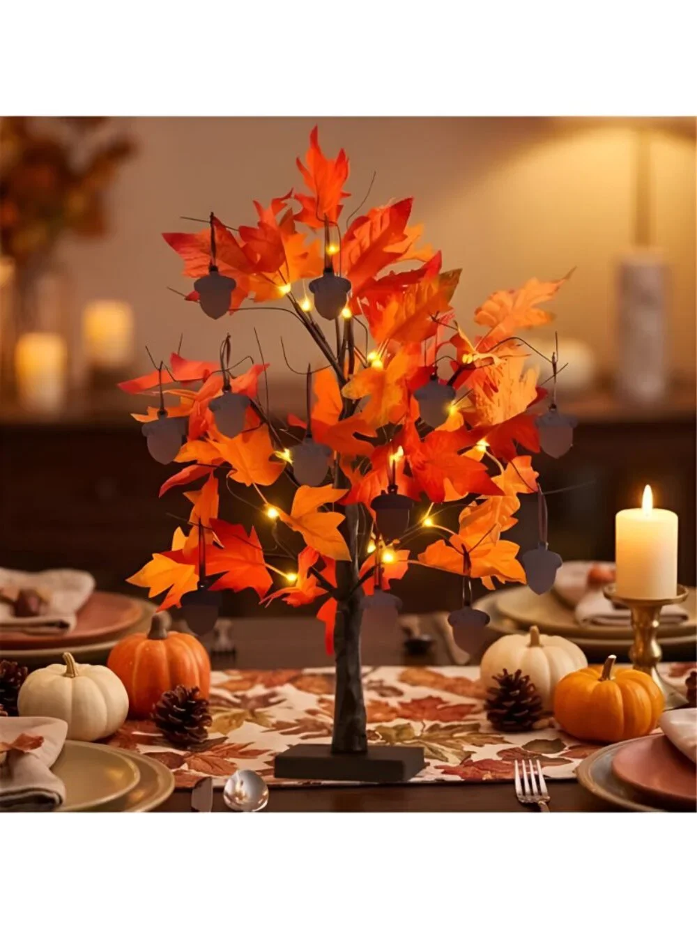 Fall Decorations for Home, Thanksgiving Decorations, 24”/2FT Lighted Fall Maple